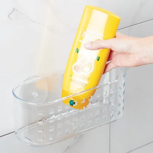 Vista 5 de iDesign Cesta colgante de succión para ducha, transparente Almacenamiento de baño, fabricado en Estados Unidos