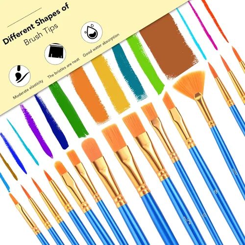 Vista 4 de AROIC Juego de pinceles de pintura acrílica, 15 pinceles de pelo de nailon para todo tipo de uso, óleo, acuarela, pintura de cara, cuerpo, roca