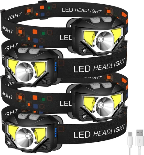 Vista 7 de LHKNL Linterna Frontal, Lúmenes LED Ultra Brillante Recargable con Luz Blanca y Roja, Paquete de 2 Lámparas de Cabeza Impermeables con Sensor