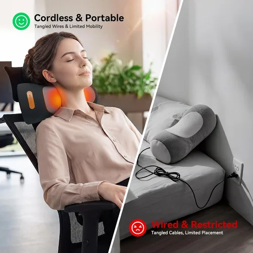 Vista 7 de Almohada masajeadora de cuello inalámbrica 3 en 1 con calor, vibración y Negro