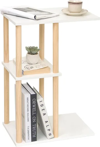 Vista 8 de AWASEN Mesa auxiliar en forma de C, mesa auxiliar pequeña para sofá, mesa de sofá de madera de 3 niveles mesa de café para sala de estar, espacio C