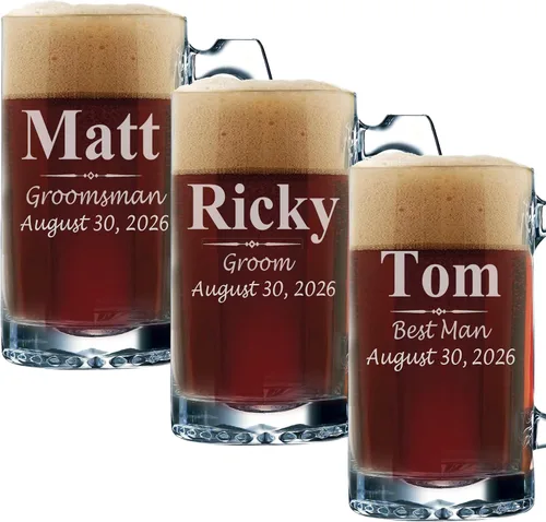 Vista 7 de My Personal Memories Juego de 3, juego de 5 juegos de 7 y más vasos de cerveza personalizados para padrinos de boda, grabado personalizado, tazas