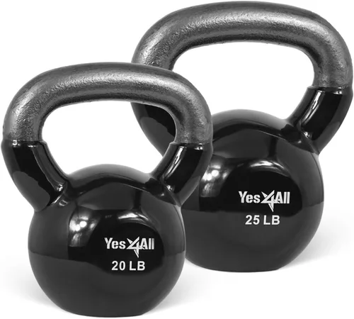 Vista 7 de Yes4All - Juego de pesas rusas recubiertas de vinilo, set combinado para entrenamiento corporal completo, fuerza de agarre, flexiones y ejercicios