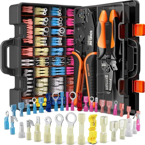 Vista 12 de SOMELINE - Herramienta de crimpado para kit de conectores termorretráctiles, con conectores termorretráctiles de extremo calibre 22-10 de grado