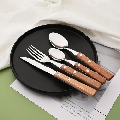 Vista 7 de Juego de 8 cucharas de espresso, juego de cubiertos de acero inoxidable 304 con mango de madera, cucharas pequeñas para postre, té, aperitivo, café