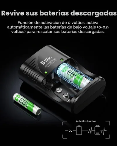 Vista 6 de EBL Cargador Rápido Inteligente AA AAA para Pilas Recargables AA AAA 9V Ni-MH Ni-CD