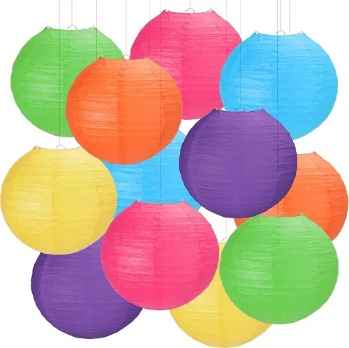Vista 9 de 12 linternas de papel azules, faroles de papel de 10 pulgadas, decoraciones de fiesta azules para bodas, verano, cumpleaños, hogar, temática