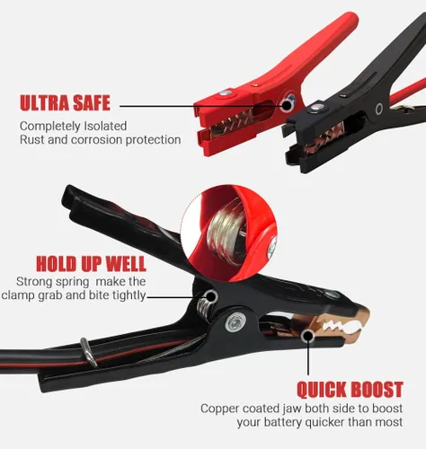 Vista 2 de AUTOGEN Cables de puente de calibre 2 y 20 pies con certificación UL, cables de refuerzo de 800 amperios, kit de cables de arranque resistentes
