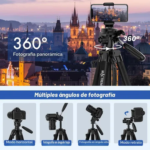 Vista 6 de MACTREM Trípode de cámara de 75 pulgadas para Sony Canon Nikon, soporte de trípode de aluminio ligero de viaje con soporte para teléfono celular