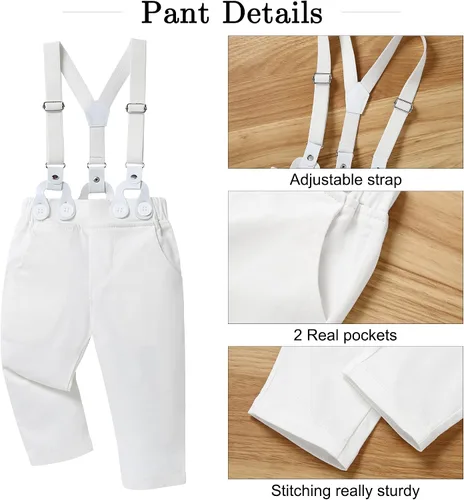 Vista 4 de WESIDOM Ropa de bebé niño 0-18M recién nacido traje de caballero, camisa+pajarita+boina+pantalón con tirantes Conjunto de ropa para bebé niño