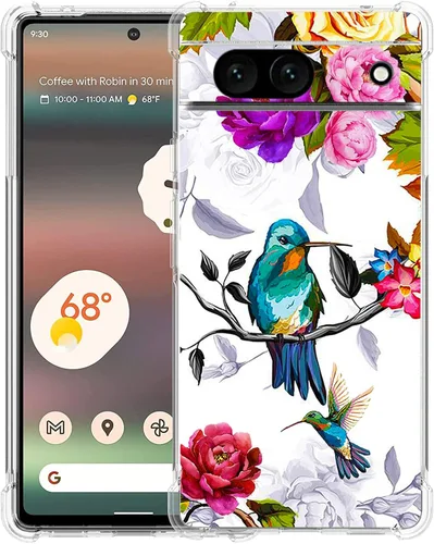 Vista 27 de Funda para Google Pixel 7a, diseño de mariposas azules, rosas, protección contra caídas, a prueba de golpes, TPU de cuerpo completo, resistente a