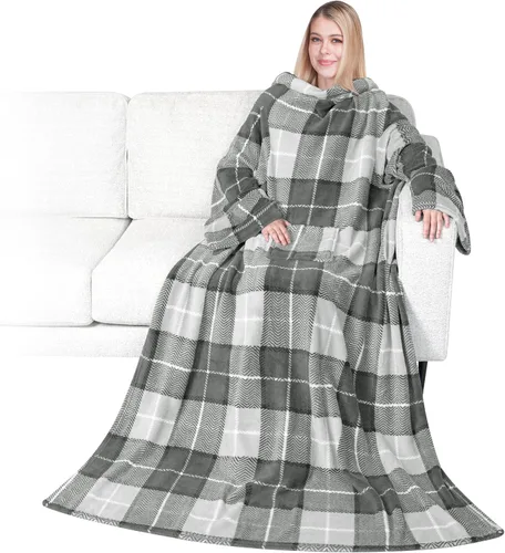 Vista 15 de PAVILIA Wearable Blanket with Sleeves for Adult Women Men, Cozy Fleece Warm Wrap Throw with Arms, Gifts for Christmas, Wife