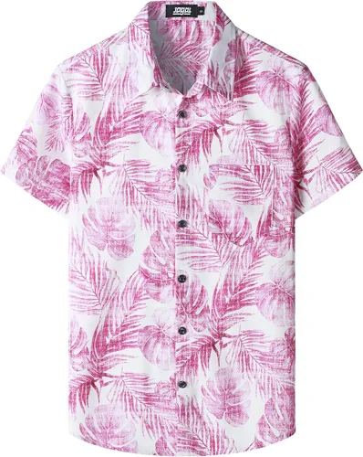 Vista 25 de JOGAL - Camisa hawaiana floral para hombre con bolsillo frontal, estilo Aloha casual Verde Aqua