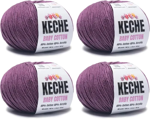 Vista 87 de Keche Algodón bebé, 60% algodón, 40% hilo acrílico, hilo de algodón suave para ganchillo y tejer, hilo amigurumi 1 madeja/bola, 1.76 oz (50 g), 180
