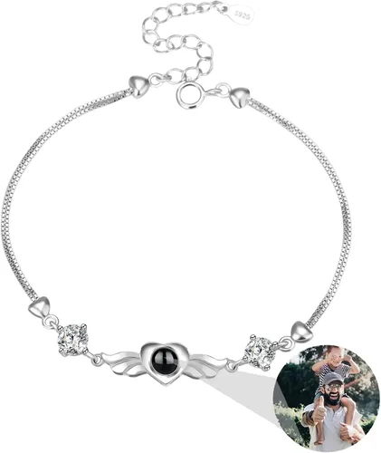 Vista 15 de Godchoices Pulsera de fotos personalizada, pulsera de proyección de fotos con imagen en el interior, collar con texto en inglés "I Love You