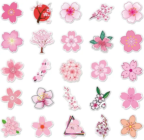 Vista 2 de Sakura - Paquete de 50 calcomanías con diseño de flor de cerezo, impermeables, de vinilo troquelado, color rosa, para planificador de diario