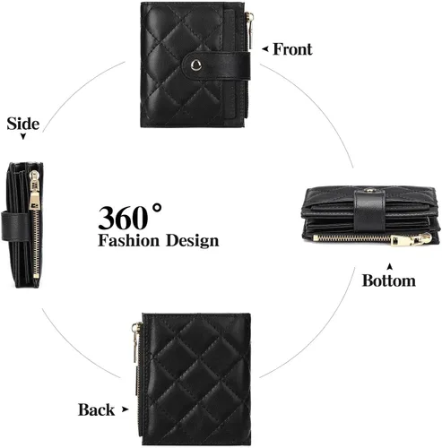 Vista 4 de GAEKEAO Cartera pequeña para mujer, de dos pliegues con bloqueo RFID, estuche para tarjetas de crédito con bolsillo con cremallera, A-Negro, Classic