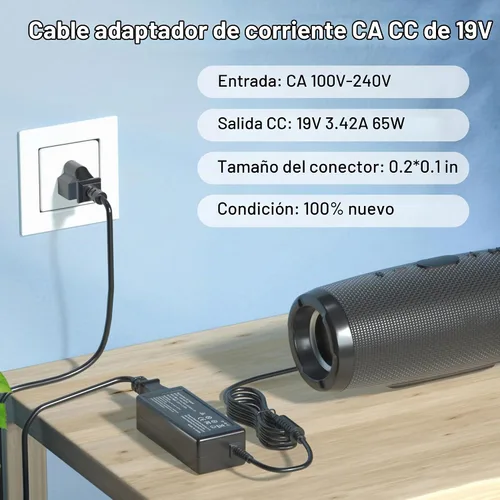 Vista 2 de Cargador adaptador de corriente de 19 V compatible con cable de alimentación JBL Xtreme/Xtreme 2 Fit for Boombox 1/2/3, Compatible with Harman