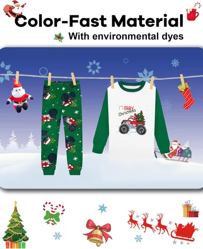 Vista 7 de DAUGHTER QUEEN Pijamas de Navidad para niños y niñas de 18 meses-12 años, ropa de dormir 100% algodón