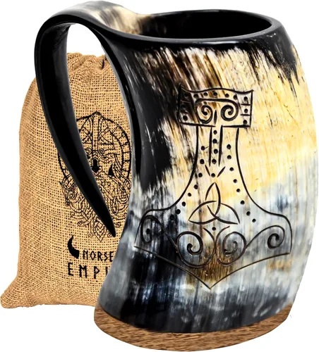 Vista 8 de Taza de cuerno de buey Viking OX, taza de cuerno de buey y jarra de café, regalo elegante y hecho a mano para hombres y mujeres, accesorios