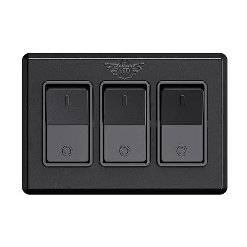 Vista 6 de Moderno interruptor de encendido y apagado triple SPST con bisel, 12 voltios, para RV, remolque, cámper, con etiqueta adhesiva (negro)