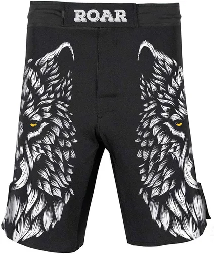 Vista 13 de O2TEE Pantalones cortos de lucha MMA para hombre, serie Roar, BJJ, No Gi, Grappling, Jiu Jitsu Onda abstracta