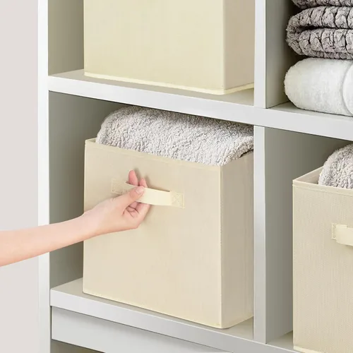 Vista 5 de Contenedores de almacenamiento de 11 x 11 pulgadas, caja de almacenamiento plegable de tela, organizador de armario plegable para ropa, mantas