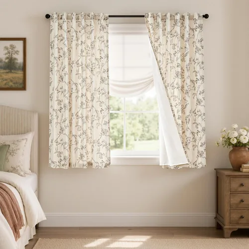 Vista 18 de Lazzzy Cortinas de lino floral verde con bolsillo para barra de granja, 50 Charlotte Verde