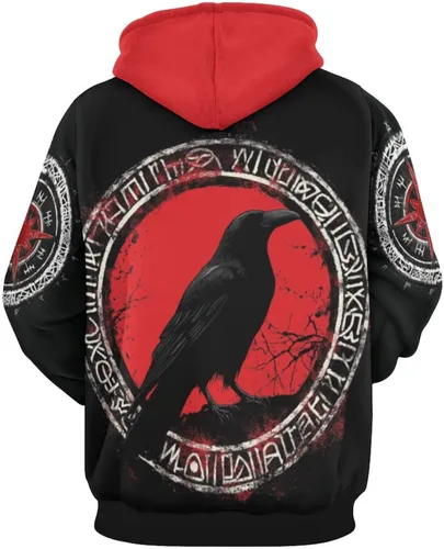 Vista 2 de JooMeryer - Sudadera con capucha de manga larga con estampado de tótem vikingo 3D para hombre