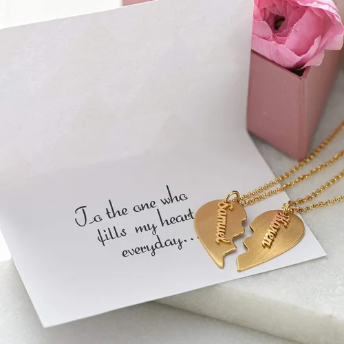 Vista 4 de MYKA - Collar personalizado de corazón roto - Joyería para parejas para novio, novia, ella, él, mujeres y hombres - Plata de ley 925, chapado en oro