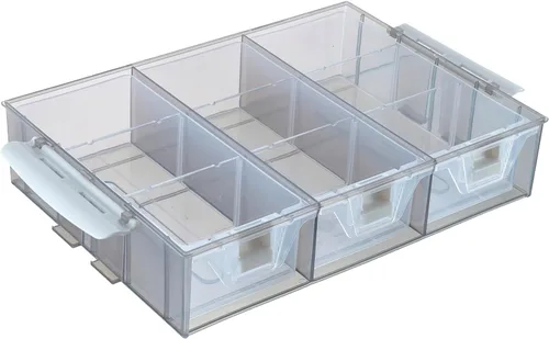 Vista 8 de MyGift Estuche organizador transparente de 11 pulgadas para suministros de costura para manualidades y artes con detalles blancos, 24 compartimentos