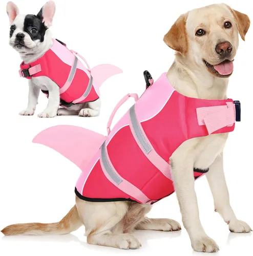 Vista 19 de AOFITEE Chaleco salvavidas para perros, chaleco salvavidas para perros pequeños, chaleco de seguridad reflectante con flotabilidad superior y asa