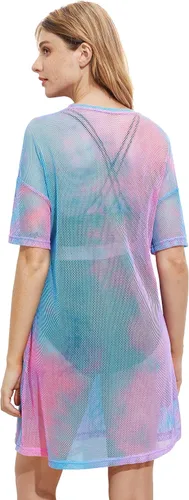 Vista 2 de MakeMeChic Vestido de malla transparente para mujer, para cubrir el traje de baño de playa