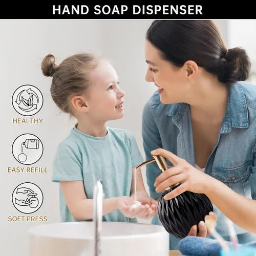 Vista 7 de Ceramics - Dispensador de jabón dorado para baño, dispensador de jabón de alivio para fregadero de cocina, botella de jabón líquido recargable