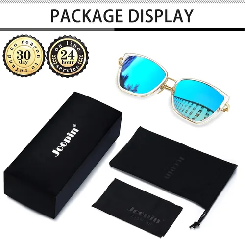 Vista 5 de Joopin - Lentes de sol de gran tamaño con forma de ojos de gato para mujer, con marco de metal de moda