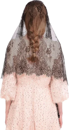 Vista 6 de PAMOR Capilla Velo Español Encaje Floral Mantilla Velos Envoltura Chal Masa Cabeza Cubierta Forma Rectangular