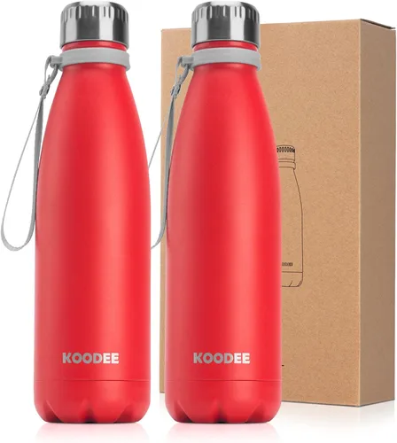 Vista 23 de koodee Botella de agua aislada (paquete de 2) botella de agua de doble pared de acero inoxidable 18/8, botella térmica de viaje con forma de cola