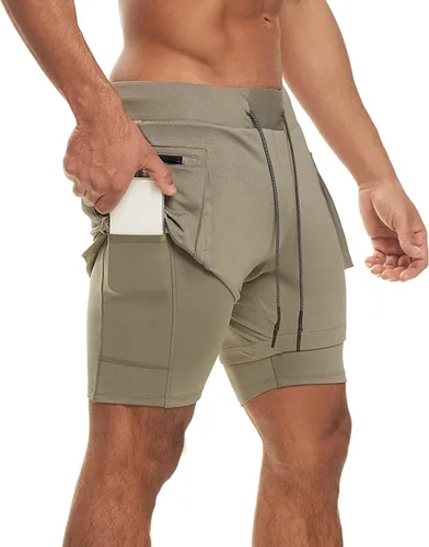 Vista 4 de Men's 2 in 1 Sports Shorts, Slim Fit, Lightweight, Comfortable, Quick Dry, Running, Cycling, Fitness, Yoga, Outdoor.