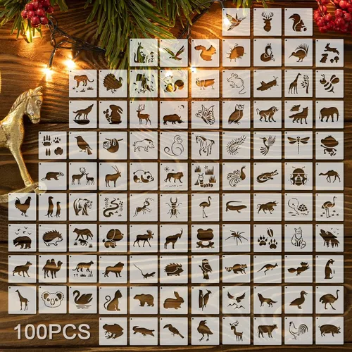 Vista 20 de 100 plantillas para pintar en madera, plantillas reutilizables para manualidades, plantillas de dibujo, papel de pared festivo para bricolaje, álbum