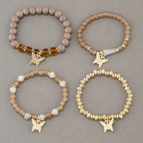 Vista 4 de Pingyongchang Pulseras bohemias para mujer, estilo bohemio, multicapa, con cuentas doradas, apilables, elásticas, hechas a mano, multicolor