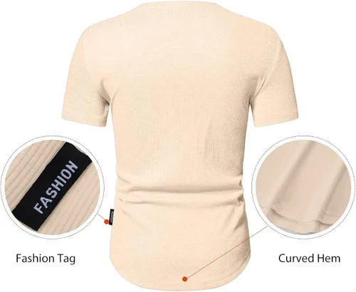 Vista 4 de JMIERR Camisas Henley para hombre con cuello redondo y botones