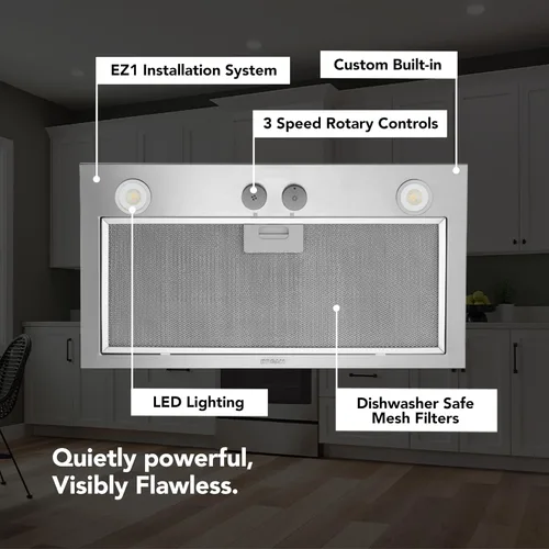 Vista 4 de Broan - NuTone PM400SS - Armario personalizado integrado de 3 velocidades con iluminación LED y ventilador CFM máximo de 450 CFM, 21 pulgadas, acero