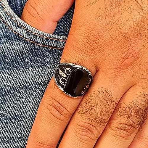 Vista 3 de Scorpion - Anillo de lujo de plata de ley 925 turco hecho a mano con piedra de ónice