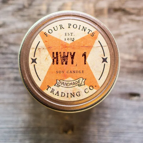 Vista 4 de HWY-1 Vela perfumada de aromaterapia de soja de 4 onzas con tarro - Four Points Trading Co.