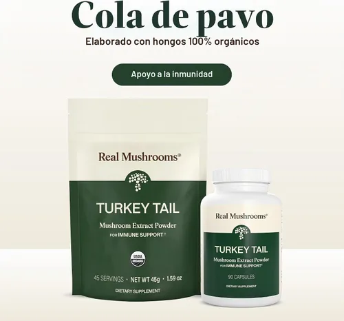 Vista 3 de Real Mushrooms - Cápsulas orgánicas de cola de pavo para el bienestar, 90