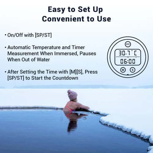Vista 6 de Termómetro de baño de hielo, termómetro flotante de inmersión en frío con temporizador, temporizador de pantalla HD flotante impermeable, para baños