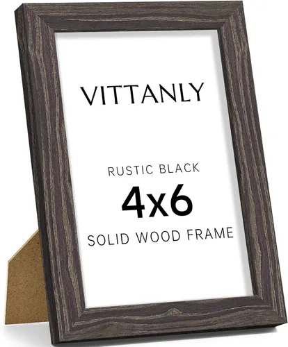 Vista 204 de Vittanly - Marco de fotos de 4 x 6 pulgadas de madera maciza con plexiglás, incluye paspartú de 3,5 x 5, para colgar en la pared o poner sobre una
