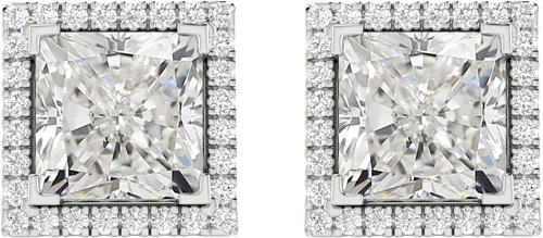 Vista 12 de Houston Diamond District Aretes de halo de diamantes cultivados en Platinado