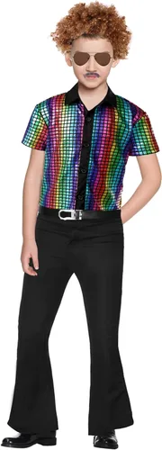 Vista 2 de TOGROP 5 piezas de disfraz de discoteca de los años 60 y 70 para niños, camisas de lentejuelas para niños, fiesta de Halloween, cosplay, 2 a 12 años