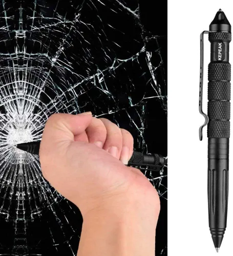 Vista 2 de KEPEAK Bolígrafo táctico militar, bolígrafo profesional de autodefensa, bolígrafo rompedor de vidrio de emergencia, acero de tungsteno, herramienta